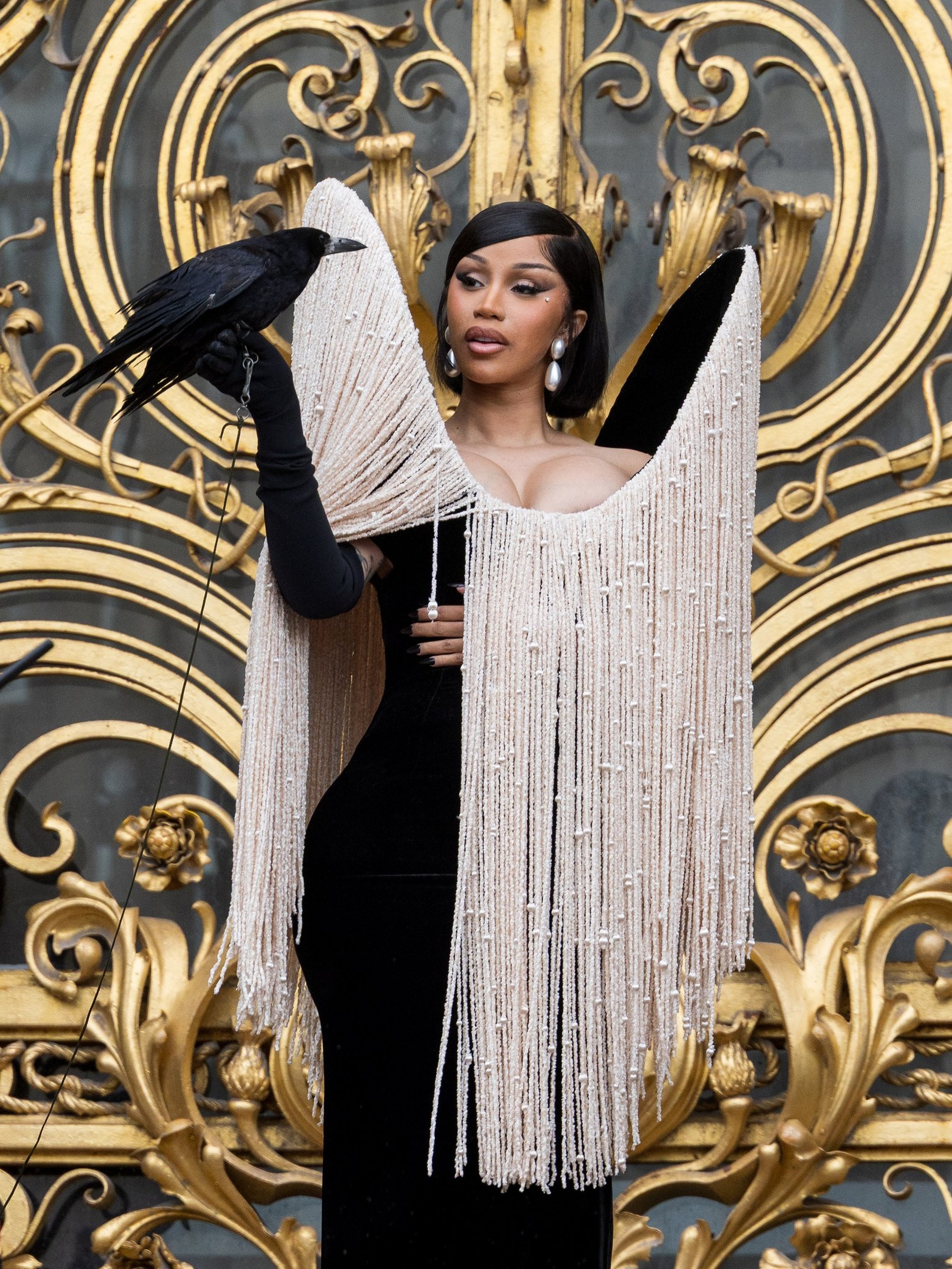 Cardi B gây sốc khi diện váy nhô cao đến đỉnh đầu, tạo dáng cùng quạ đen - 3 Cardi B gây sốc khi diện váy nhô cao đến đỉnh đầu, tạo dáng cùng quạ đen - 3
