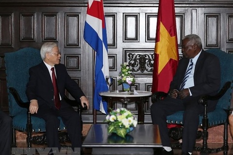 Tổng Bí thư Nguyễn Phú Trọng hội kiến Chủ tịch Quốc hội Cuba Esteban Lazo Hernándes