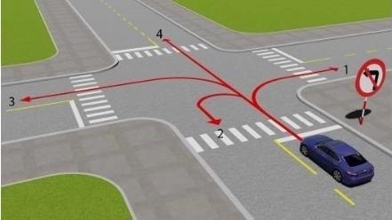 Theo hướng mũi tên, những hướng nào xe ô tô không được phép đi?