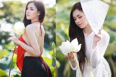 Nữ sinh trường Báo gợi cảm hút hồn bên hoa sen trắng