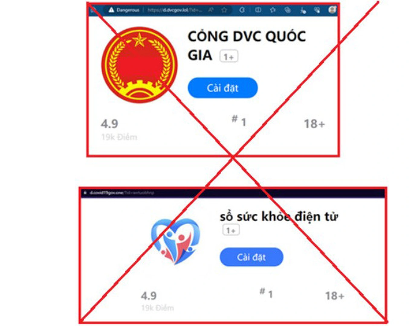 Các ứng dụng độc hại mạo danh ứng dụng dịch vụ công nhằm chiếm đoạt tài sản của nạn nhân (Ảnh: VCS).