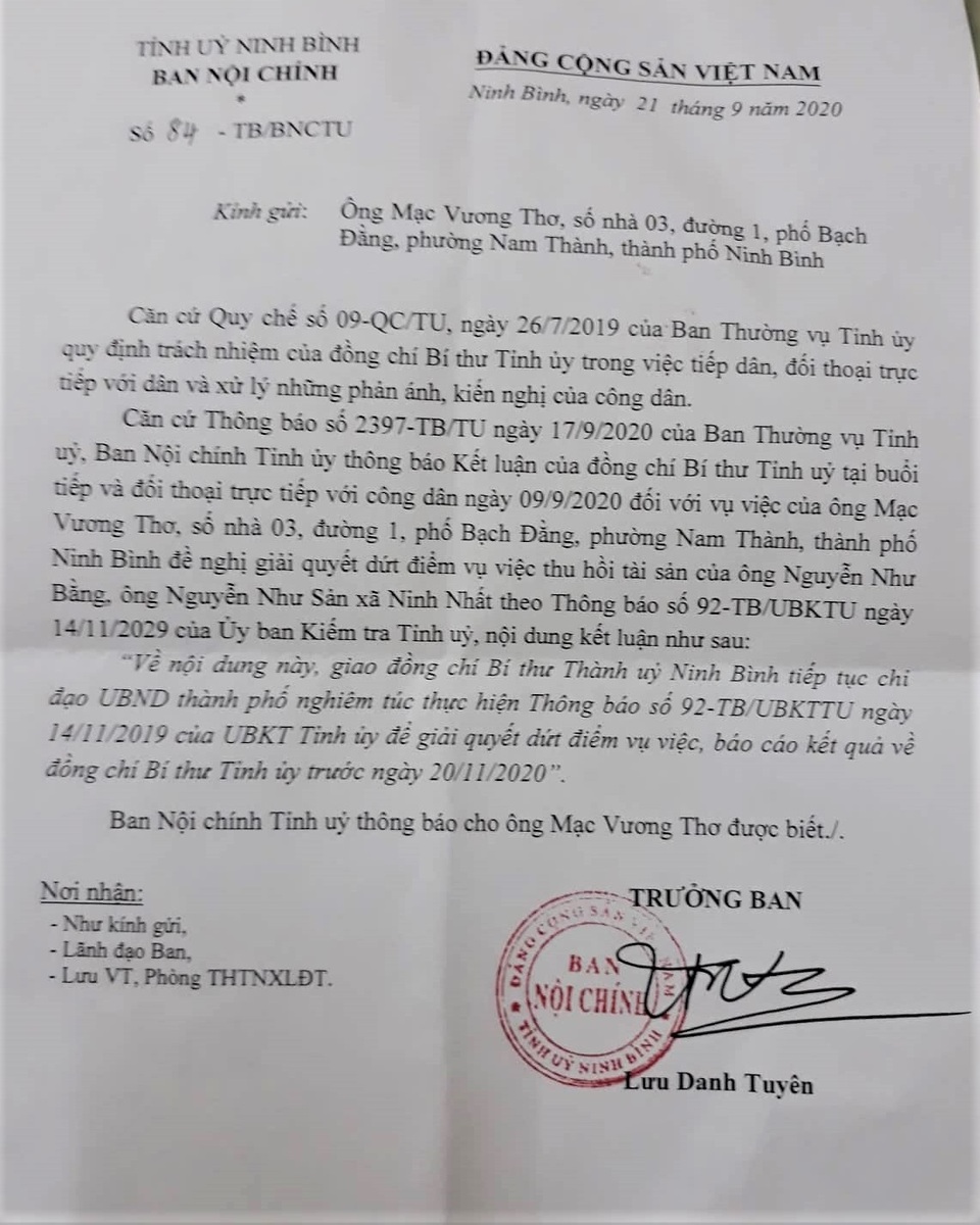 Thu hồi đất cấp khống cho chủ tịch xã: Tại sao TP Ninh Bình chưa thực hiện? - 1 Thu hồi đất cấp khống cho chủ tịch xã: Tại sao TP Ninh Bình chưa thực hiện? - 1