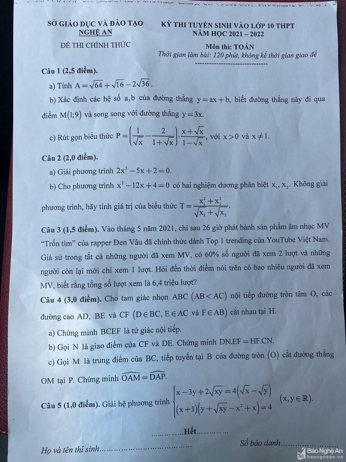 Đề Toán thi vào lớp 10 ở Nghệ An phổ điểm sẽ ở khoảng 6,6 – 7,5 điểm - Ảnh 3.