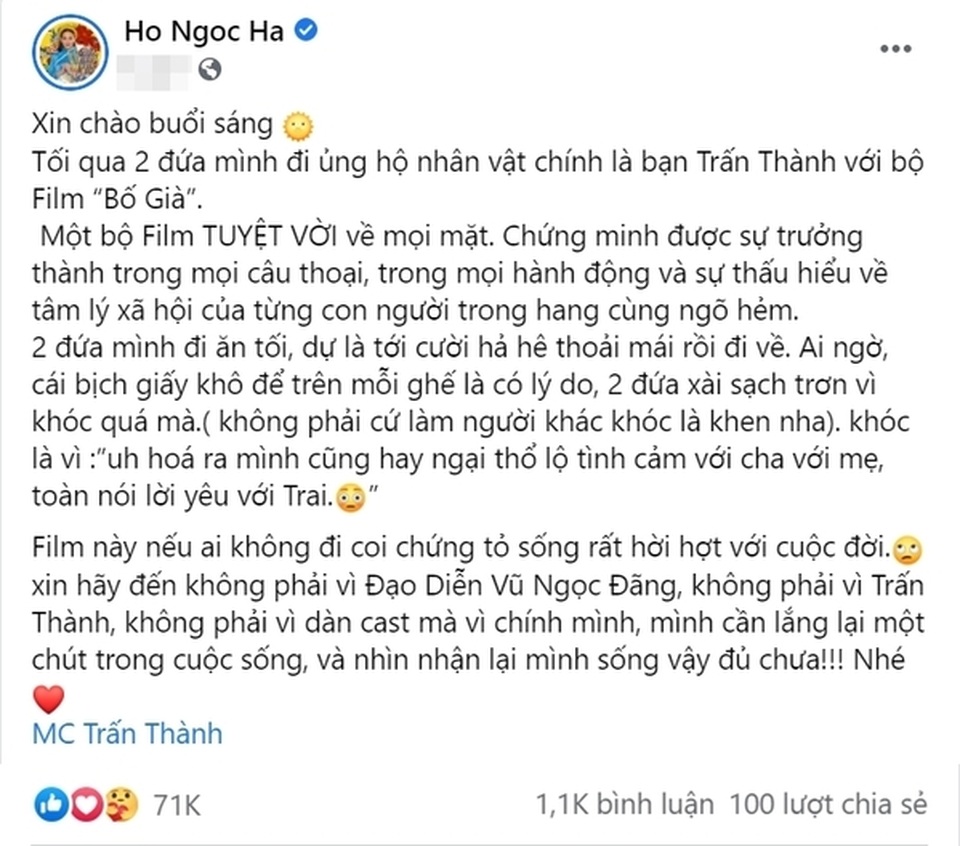 Trấn Thành nói gì về phát ngôn gây tranh cãi của Hà Hồ về phim Bố già? - 2 Trấn Thành nói gì về phát ngôn gây tranh cãi của Hà Hồ về phim Bố già? - 2