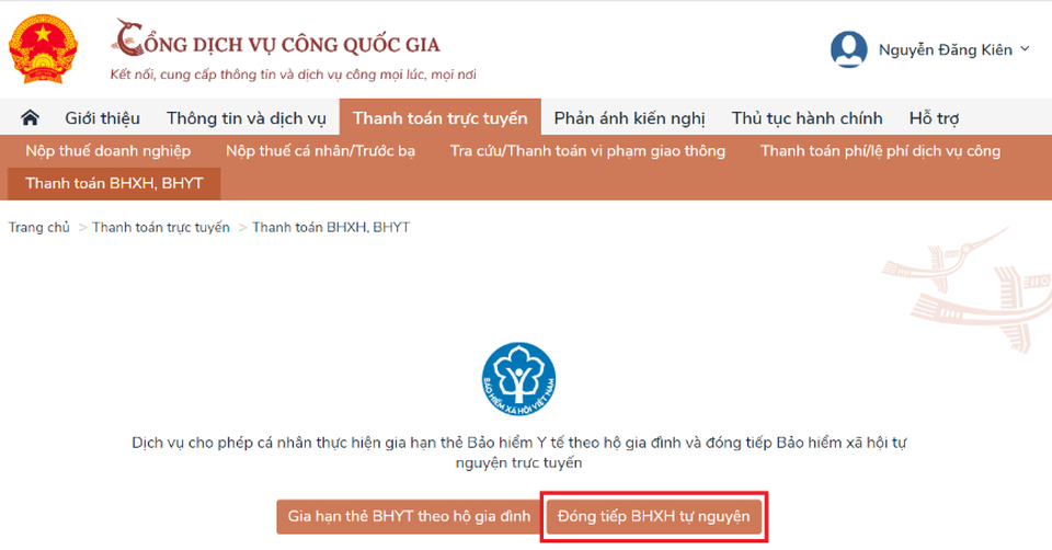 Gia hạn thẻ BHYT hộ gia đình và đóng BHXH tự nguyện trên Cổng DVC Quốc gia - 9 Gia hạn thẻ BHYT hộ gia đình và đóng BHXH tự nguyện trên Cổng DVC Quốc gia - 9