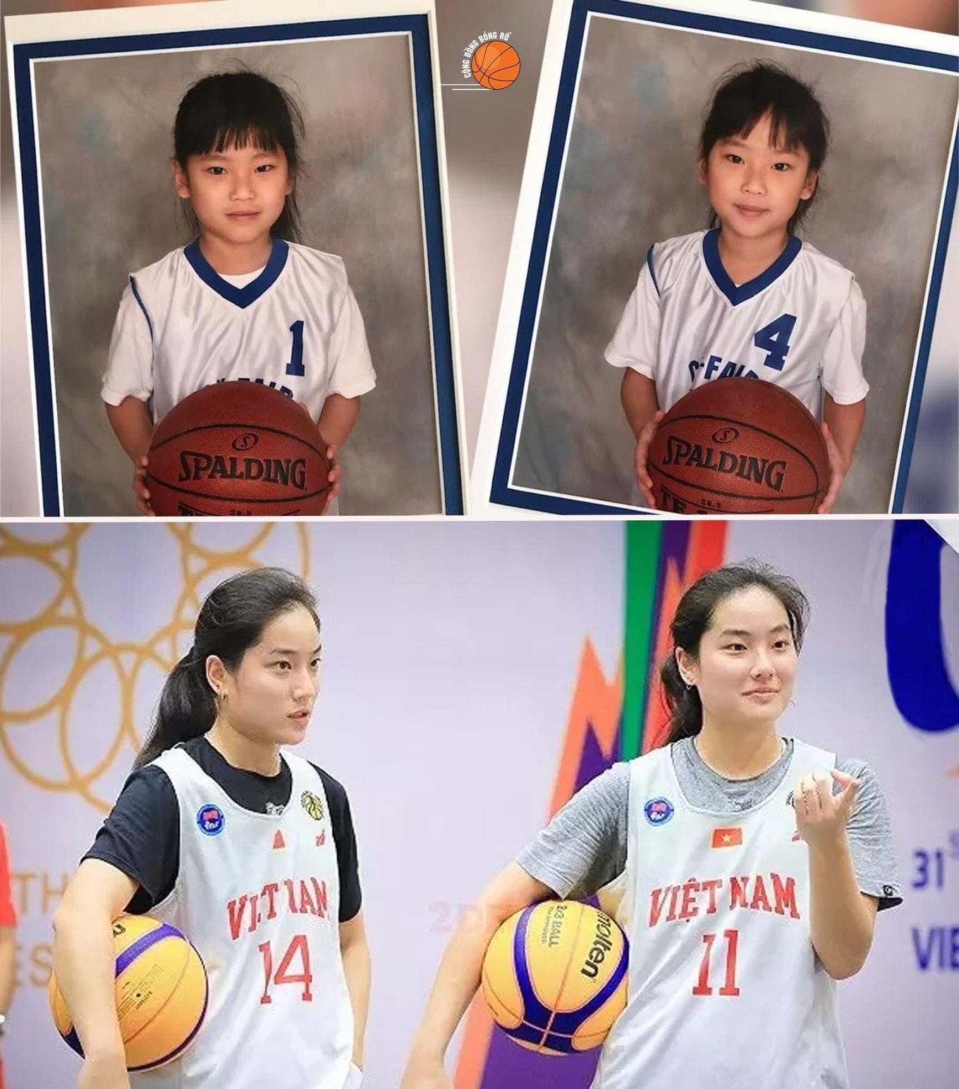Từ nhỏ, Thảo Vy (trái) và Thảo My đã bày tỏ niềm đam mê với bóng rổ (Ảnh: Fanpage Cộng đồng bóng rổ).