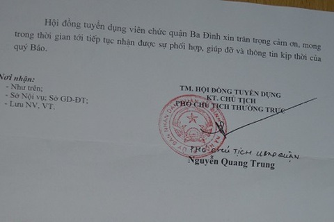 Hội đồng tuyển dụng quận Ba Đình phản hồi về việc xét tuyển viên chức