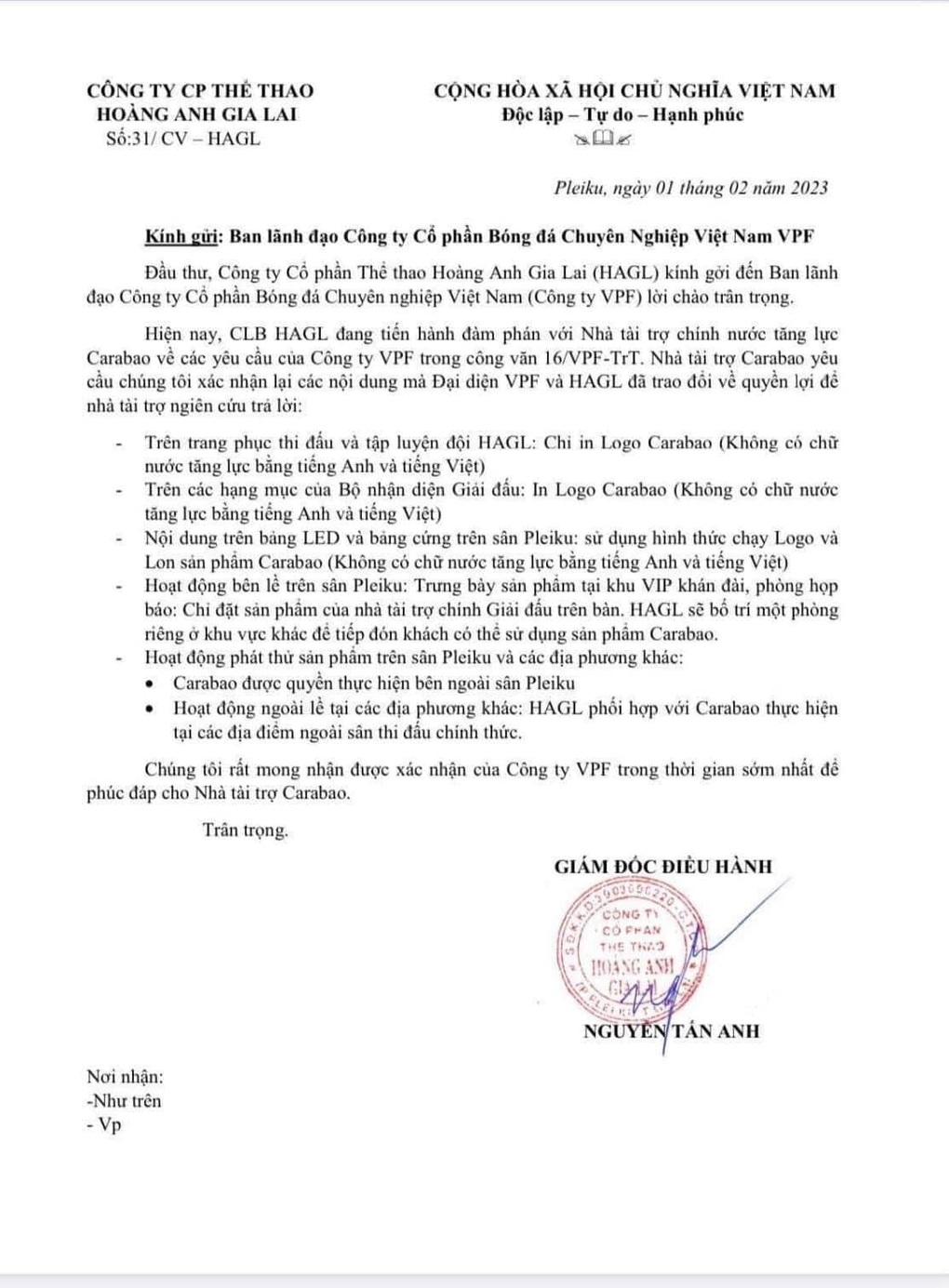 Hoàng Anh Gia Lai tuân thủ các quy định của VPF, sẵn sàng dự V-League 2023 - 2 Hoàng Anh Gia Lai tuân thủ các quy định của VPF, sẵn sàng dự V-League 2023 - 2