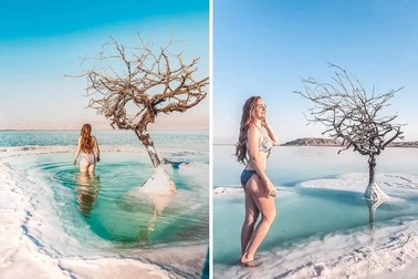 Đảo muối kỳ lạ nổi bồng bềnh ở Biển Chết