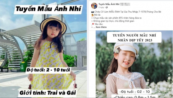 Thông tin tuyển người mẫu nhí đăng trên Facebook.