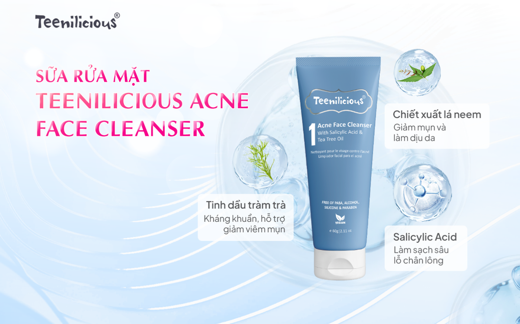 Cách chăm sóc da dịu nhẹ cùng sữa rửa mặt Teenilicious Acne Face Cleanser - 2 Cách chăm sóc da dịu nhẹ cùng sữa rửa mặt Teenilicious Acne Face Cleanser - 2