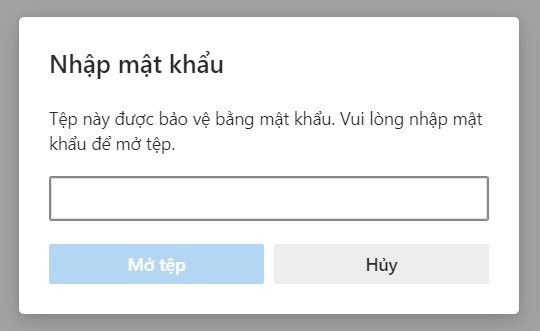 Hộp thoại yêu cầu điền mật khẩu mỗi khi bạn mở file PDF đã được bảo vệ. Hộp thoại yêu cầu điền mật khẩu mỗi khi bạn mở file PDF đã được bảo vệ.