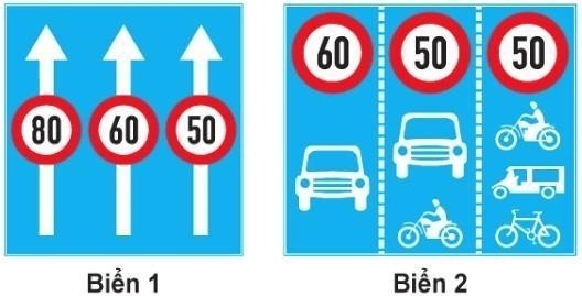 Biển nào báo hiệu các phương tiện phải tuân thủ tốc độ tối đa cho phép trên từng làn đường?