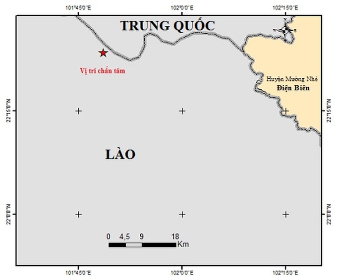 Trận động đất ở Lào xảy ra tối 24-12 - Ảnh Viện Vật lý địa cầu