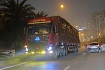 Tài xế xe đầu kéo bị phạt vì đi ngược chiều đường gom đại lộ Thăng Long