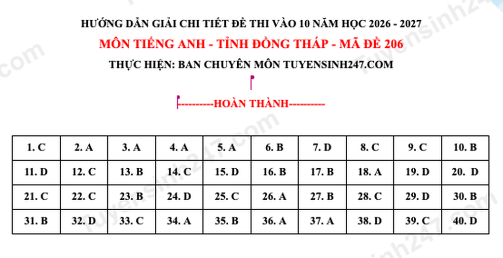 Đáp án, đề thi môn tiếng Anh vào lớp 10 tỉnh Đồng Tháp năm 2026 nhanh nhất - 5