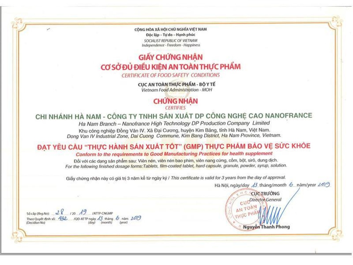 NanoFrance - Top 15 nhà máy sản xuất TPCN đạt chuẩn GMP đầu tiên tại Việt Nam - 1 NanoFrance - Top 15 nhà máy sản xuất TPCN đạt chuẩn GMP đầu tiên tại Việt Nam - 1