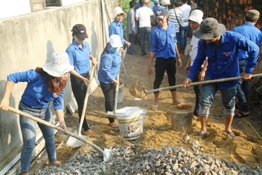 Thanh niên Bình Định vác đá, cõng xi măng làm đường bê tông cho dân
