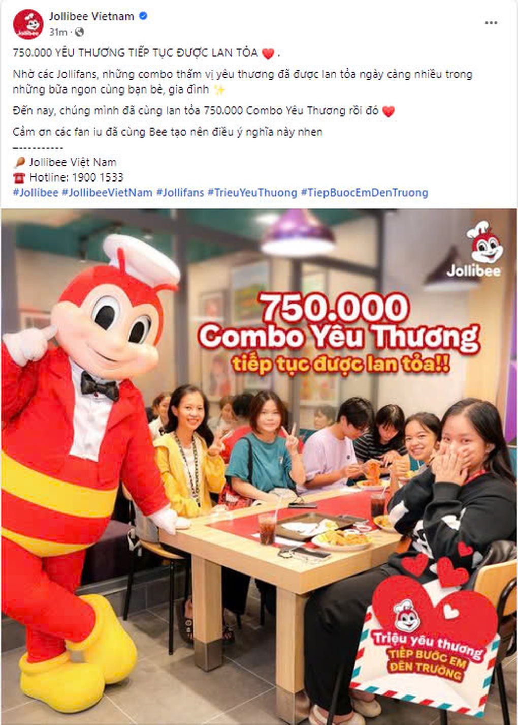 Jollibee Việt Nam triển khai dự án Triệu yêu thương, tiếp bước em đến trường - 1 Jollibee Việt Nam triển khai dự án Triệu yêu thương, tiếp bước em đến trường - 1