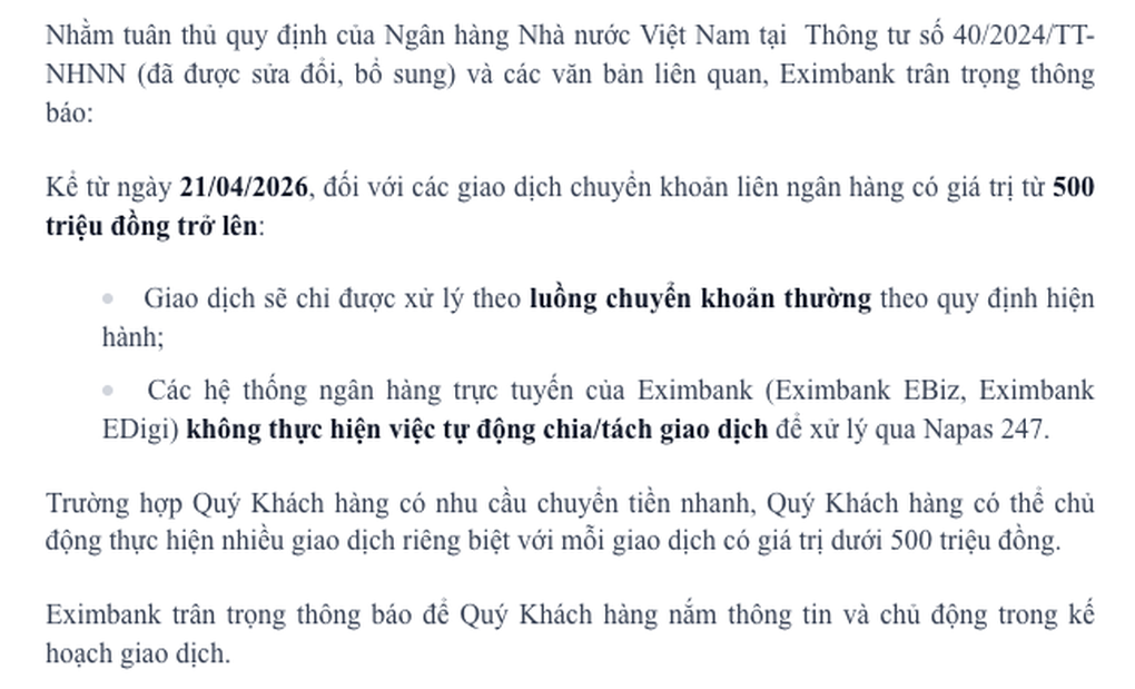 Chuyển khoản từ 500 triệu đồng có thể mất đến 24 tiếng - 1 Chuyển khoản từ 500 triệu đồng có thể mất đến 24 tiếng - 1