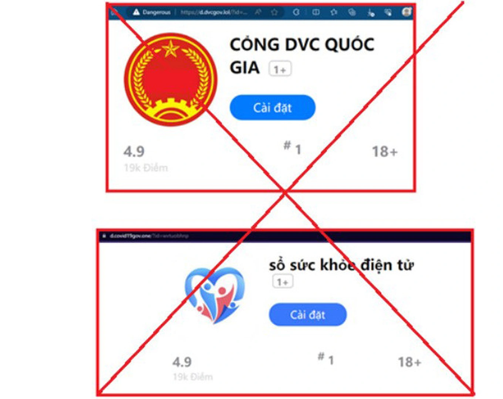 Các ứng dụng độc hại mạo danh ứng dụng dịch vụ công nhằm chiếm đoạt tài sản của nạn nhân (Ảnh: VCS). Các ứng dụng độc hại mạo danh ứng dụng dịch vụ công nhằm chiếm đoạt tài sản của nạn nhân (Ảnh: VCS).