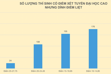 Hàng trăm thí sinh có điểm xét tuyển đại học cao nhưng dính điểm liệt
