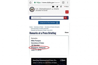 Bộ Ngoại giao Mỹ nhầm lẫn Singapore thuộc Malaysia