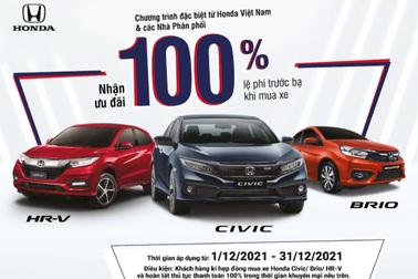 Honda Civic, HR-V và Brio ưu đãi 100% lệ phí trước bạ trong tháng này