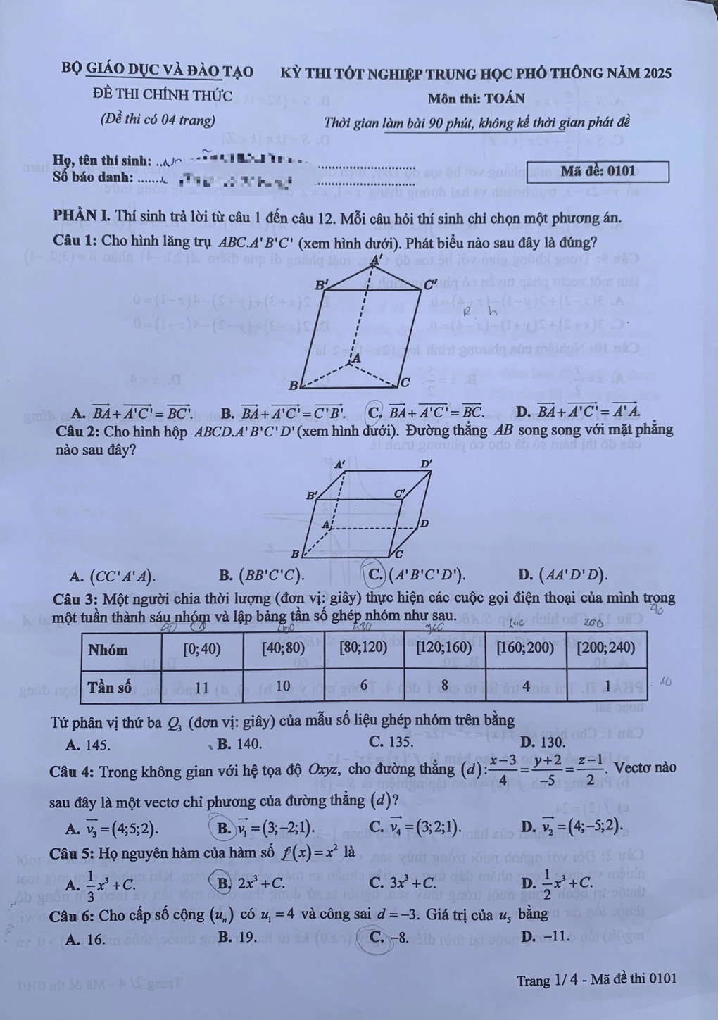 Đề toán thi tốt nghiệp THPT năm 2025 ra hướng mới - 1 Đề toán thi tốt nghiệp THPT năm 2025 ra hướng mới - 1