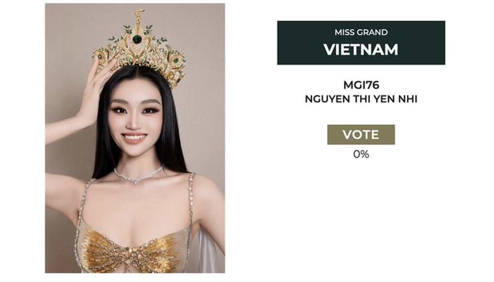 គ្មាននរណាម្នាក់បោះឆ្នោតឱ្យ Yen Nhi ក្នុងកម្មវិធី Miss Grand International 2025 - ១ Không ai bình chọn cho Yến Nhi tại Hoa hậu Hòa bình Quốc tế 2025 - 1