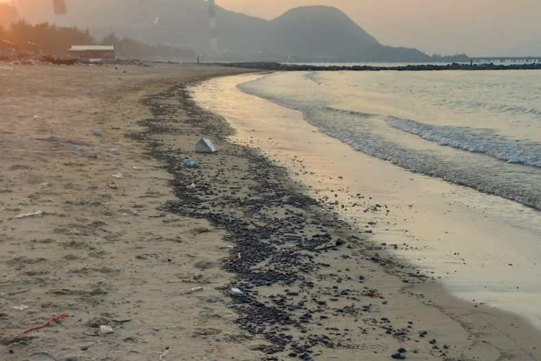 Dầu hắc trôi dạt vào bãi biển ở Hà Tĩnh - 1