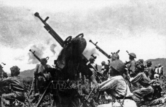 Trận địa pháo 12,7mm bắn máy bay địch tiếp tế cho Tập đoàn cứ điểm Điện Biên Phủ. Ảnh: Tư liệu/TTXVN phát