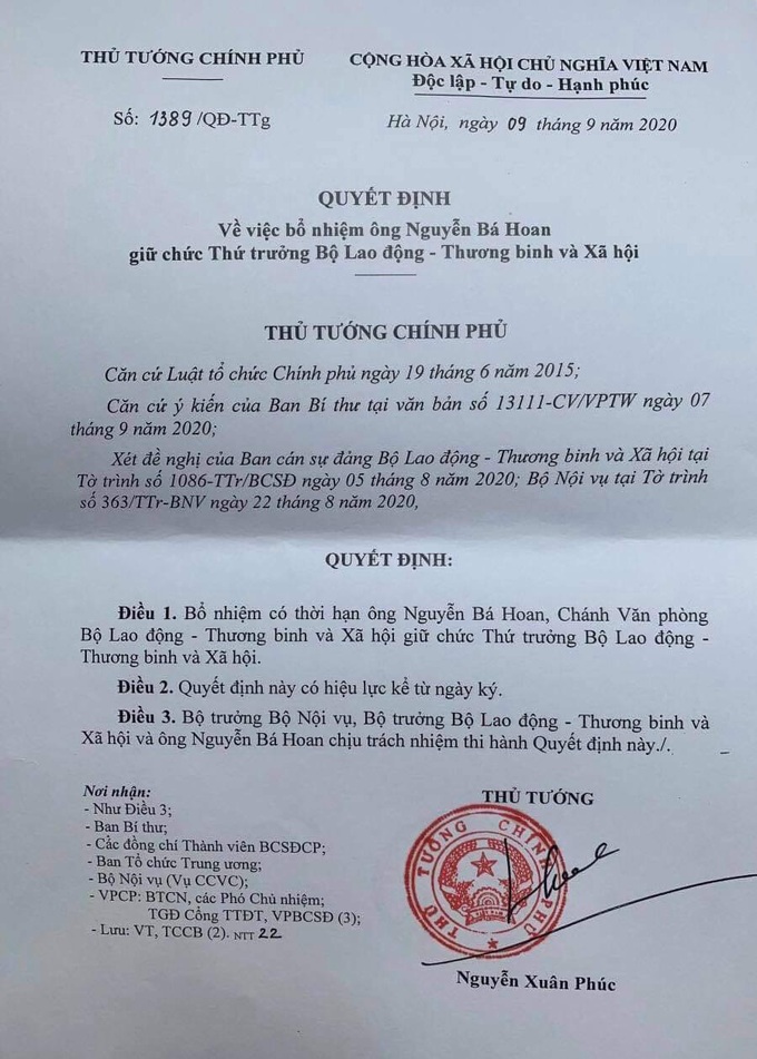 Ông Nguyễn Bá Hoan, Chánh Văn phòng Bộ LĐ-TB&XH được bổ nhiệm giữ chức Thứ trưởng - Ảnh 2.