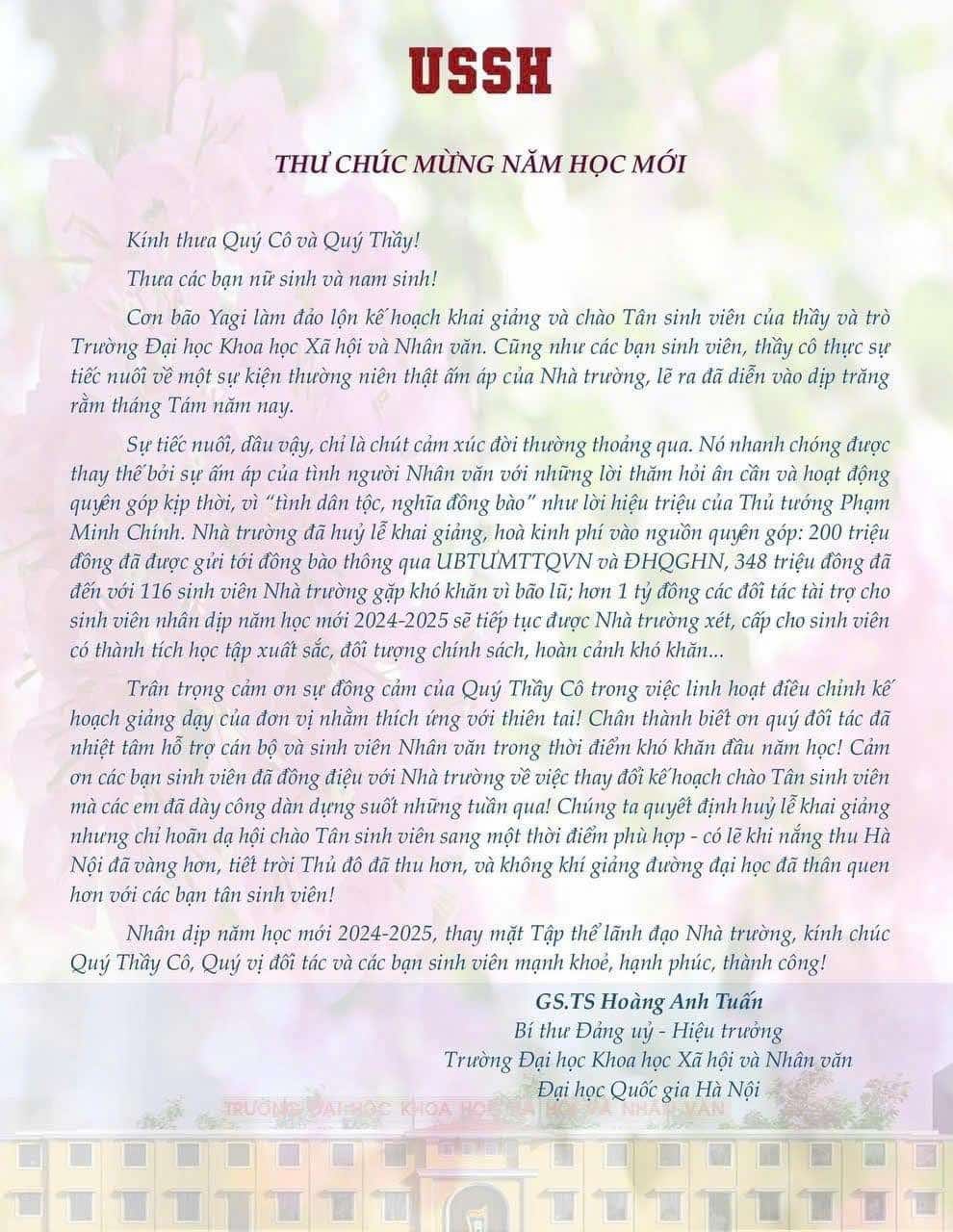 Ännu ett universitet ställde in sin öppningsceremoni och donerade 200 miljoner till översvämningsoffer - 1 Thêm trường đại học hủy khai giảng, ủng hộ 200 triệu đến đồng bào bão lũ - 1