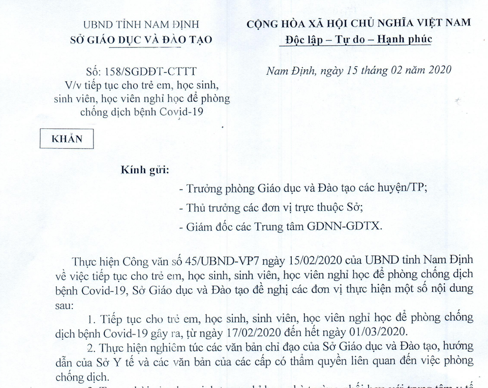 63 tỉnh/thành tiếp tục cho học sinh, sinh viên nghỉ để phòng dịch Covid- 19 - 1 63 tỉnh/thành tiếp tục cho học sinh, sinh viên nghỉ để phòng dịch Covid- 19 - 1