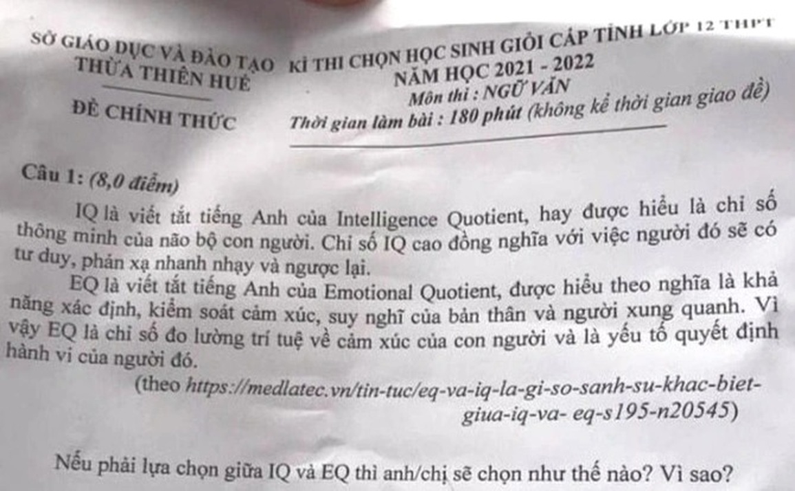 Thừa Thiên Huế: Đề thi học sinh giỏi Ngữ văn lớp 12 không ai ngờ tới - 1 Thừa Thiên Huế: Đề thi học sinh giỏi Ngữ văn lớp 12 không ai ngờ tới - 1