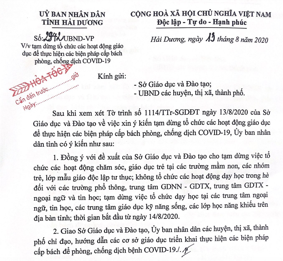 Hải Dương: Tạm dừng các hoạt động giáo dục nghề nghiệp để phòng chống dịch - 2 Hải Dương: Tạm dừng các hoạt động giáo dục nghề nghiệp để phòng chống dịch - 2