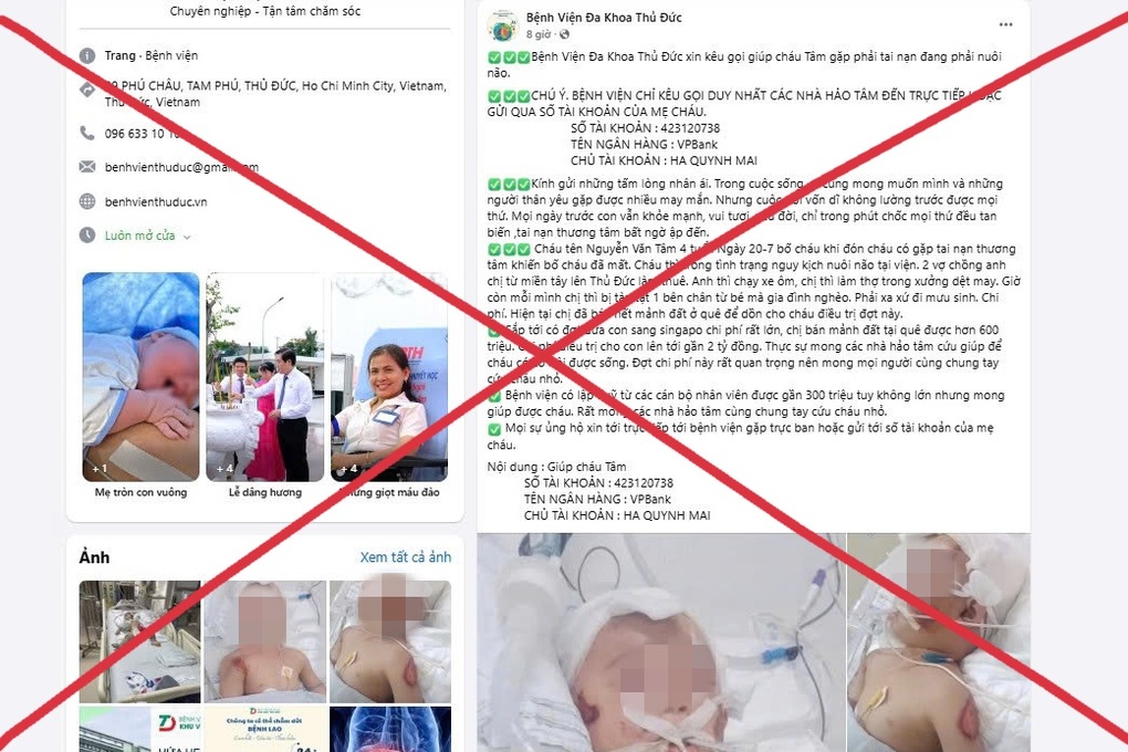 Giả mạo Bệnh viện Đa khoa Thủ Đức, lấy ảnh em bé nguy kịch để quyên tiền - 1 Giả mạo Bệnh viện Đa khoa Thủ Đức, lấy ảnh em bé nguy kịch để quyên tiền - 1