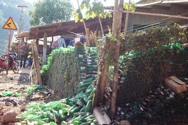 Dùng vỏ chai bia làm bờ rào