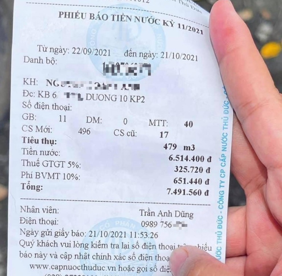 Tá hỏa nhận hóa đơn tiền nước tăng gấp 15 lần sau ngày giãn cách - 1 Tá hỏa nhận hóa đơn tiền nước tăng gấp 15 lần sau ngày giãn cách - 1