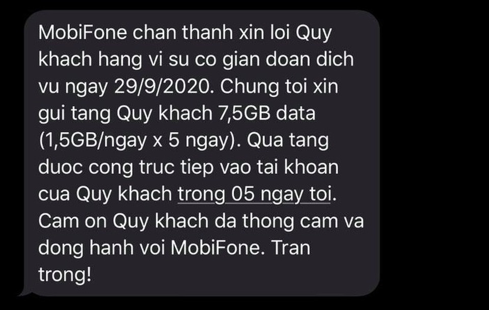 MobiFone miễn cước, tặng data đền bù khách hàng sau sự cố đứt liên lạc - 2 MobiFone miễn cước, tặng data đền bù khách hàng sau sự cố đứt liên lạc - 2