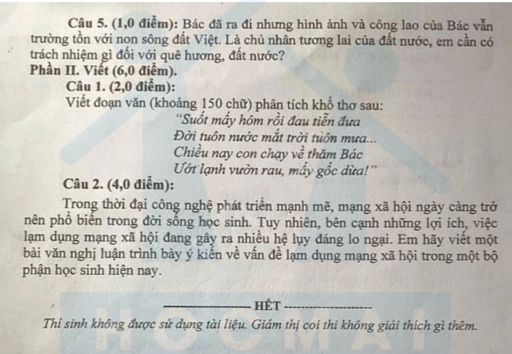 Literaturprüfung der 10. Klasse für die Provinz Lai Chau unter Verwendung alter Lehrbücher der 12. Klasse - 2 Đề thi lớp 10 môn ngữ văn tỉnh Lai Châu lấy ngữ liệu SGK lớp 12 cũ - 2