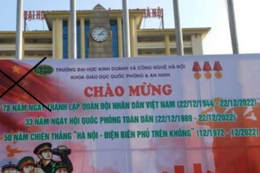 Pano có ảnh cờ nước ngoài: Đình chỉ 2 cán bộ ĐH Kinh doanh và Công nghệ