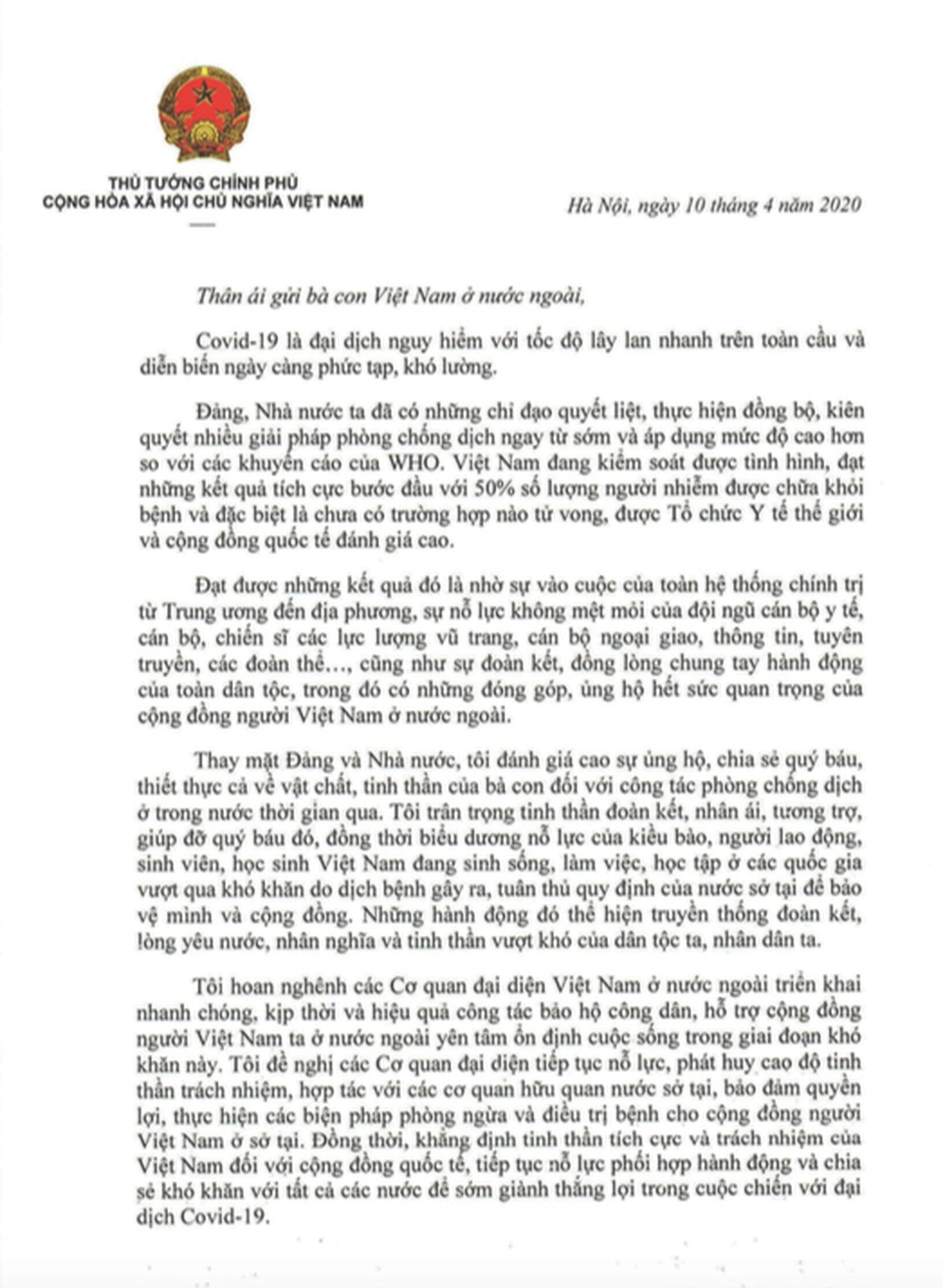 Thủ tướng gửi thư động viên kiều bào vượt khó, cùng chiến thắng đại dịch - 1 Thủ tướng gửi thư động viên kiều bào vượt khó, cùng chiến thắng đại dịch - 1