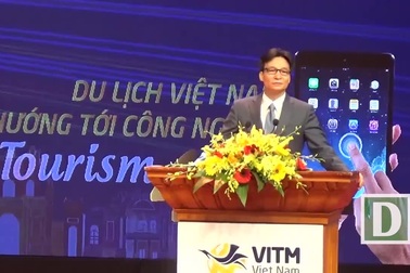 Phó thủ tướng Vũ Đức Đam phát biểu khai mạc hội chợ VITM 2018