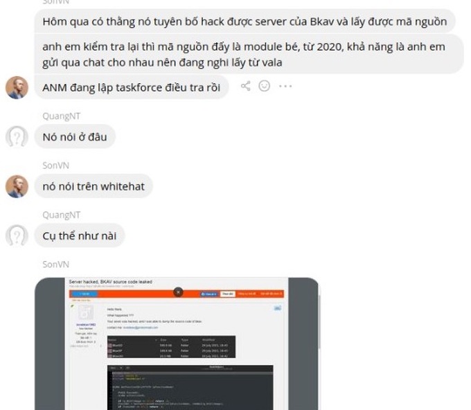 Sau mã nguồn BKAV Pro, đến cả nhóm chat Ban giám đốc BKAV cũng bị hacker tung lên mạng - Ảnh 2.