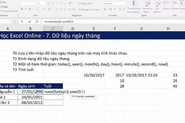 Học tin học Excel: Xử lý kiểu dữ liệu, hàm ngày tháng