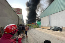 Cháy lớn tại xưởng chế biến mùn cưa, ván ép ở Đồng Nai