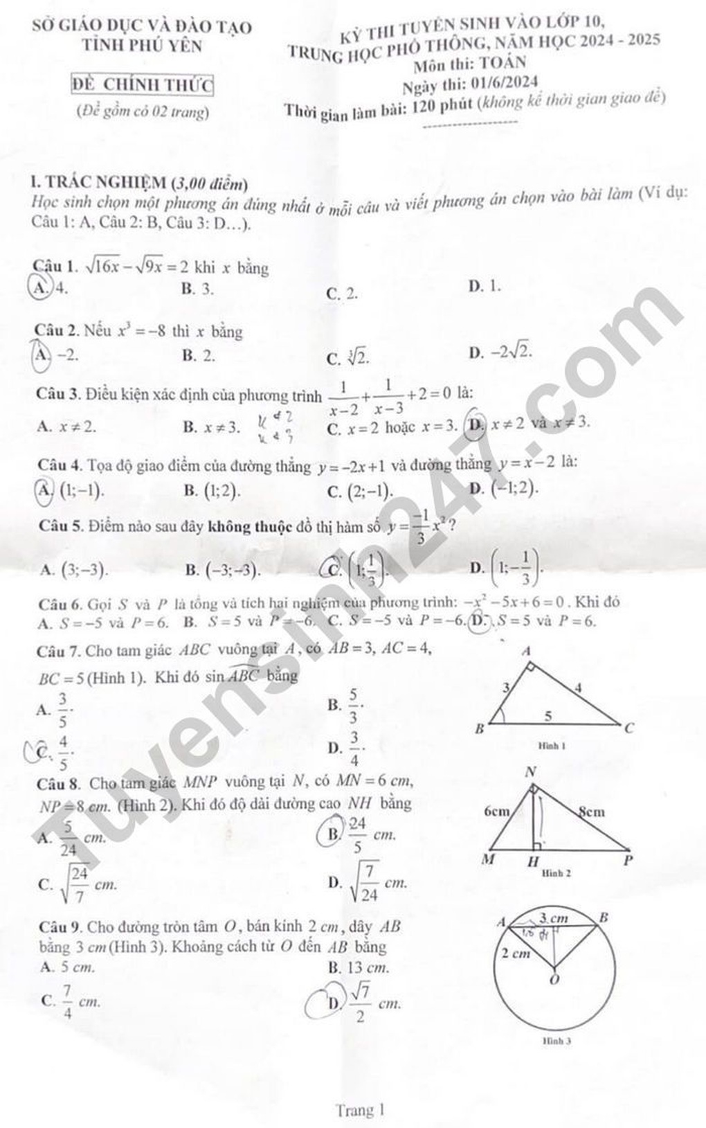 Đề và đáp án thi toán, văn, tiếng Anh vào lớp 10 tỉnh Phú Yên năm 2024 - 5