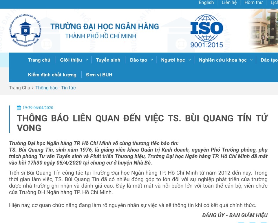 Vụ giảng viên ĐH Ngân hàng TPHCM tử vong: Ngân hàng Nhà nước chỉ đạo khẩn - 2 Vụ giảng viên ĐH Ngân hàng TPHCM tử vong: Ngân hàng Nhà nước chỉ đạo khẩn - 2